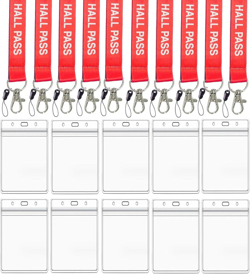 BEMAXYE Hall Pass Lanyards with Card Holders, School Classroom Passes Lanyard Set for Teacher Parents (10 x Red) - Image 1